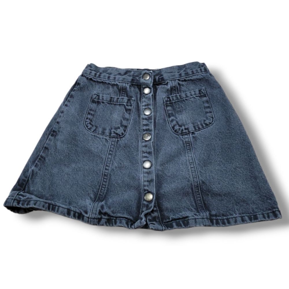 BDG Skirt Size Small W23" A-Line Denim Skirt Jean Skirt Front Button Snap Black